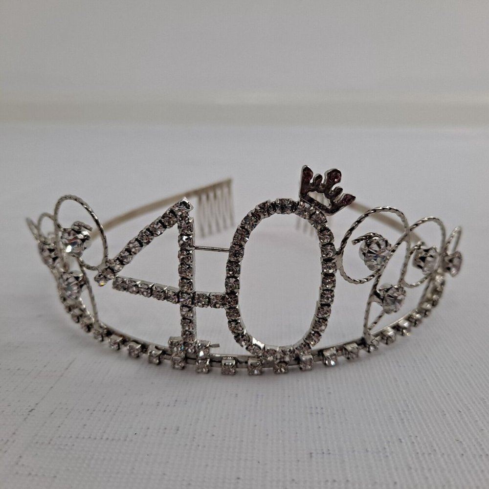 40th Birthday Tiara Silver Pink Bling Party forty